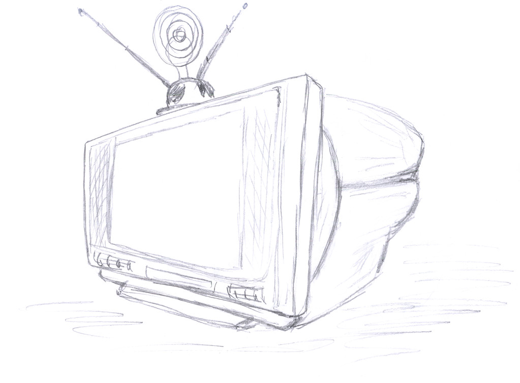 老式电视机素描图片