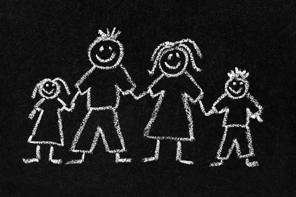 粉笔画,家庭,黑板,幸福之家,妈妈,爸爸,儿子,女儿